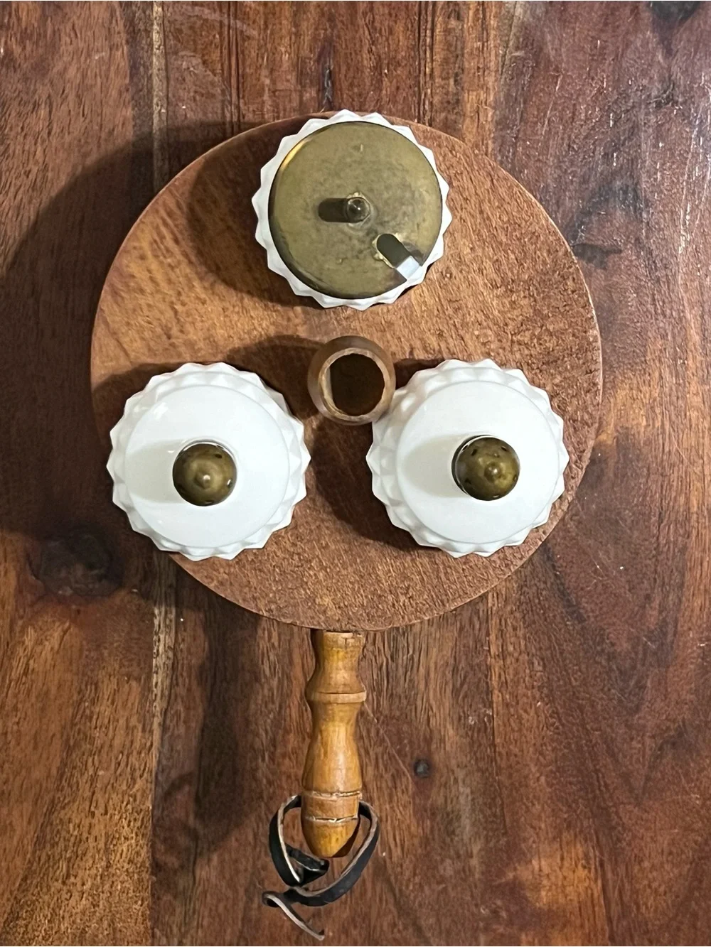 Vintage Made in Japan Milk Glass Condiment Set Wood Caddy MCM